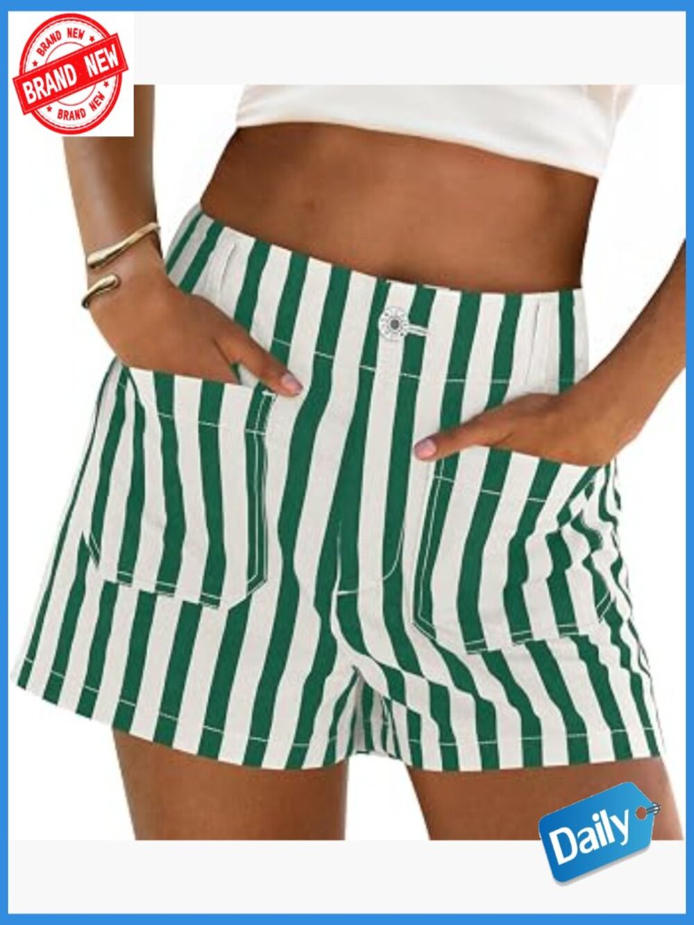 High Waisted Striped Wide Leg Denim Shorts Summer Beach Vacation Jorts